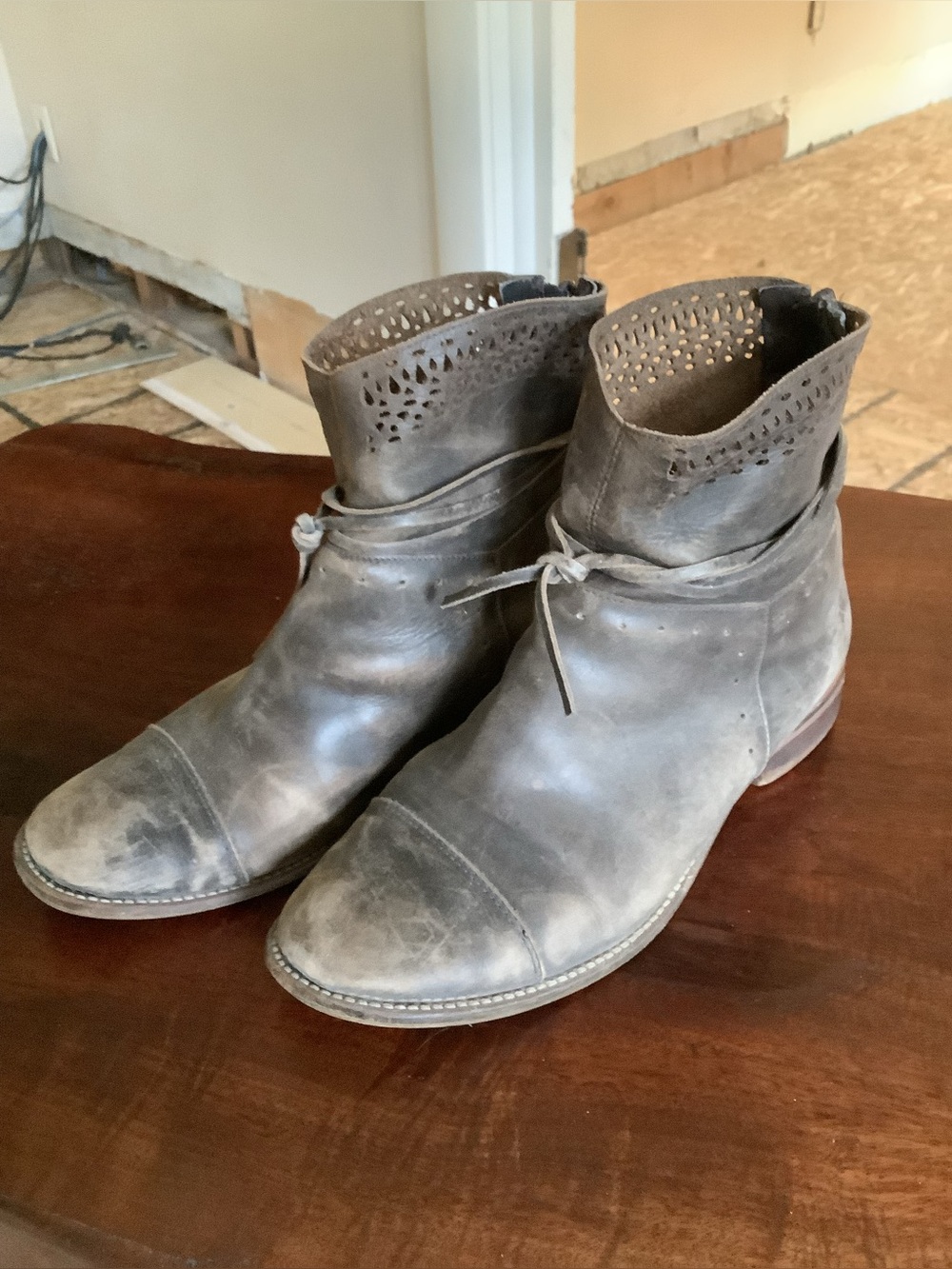 Women’s distressed, brown Leather Ankle Boots